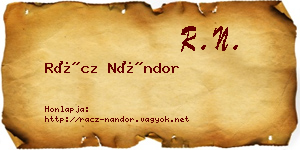Rácz Nándor névjegykártya